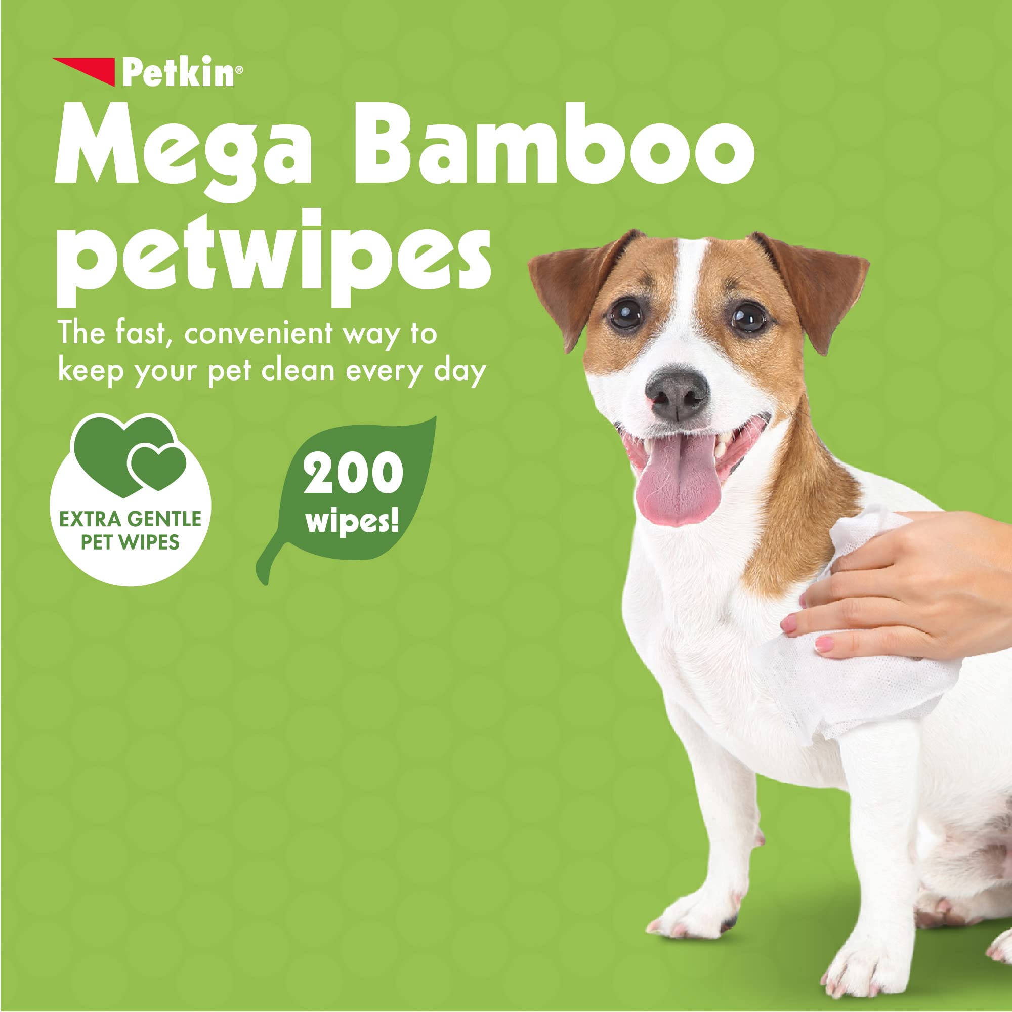 Petkin Mega PetWipes 200 wipes tub front highlights value for routine grooming.