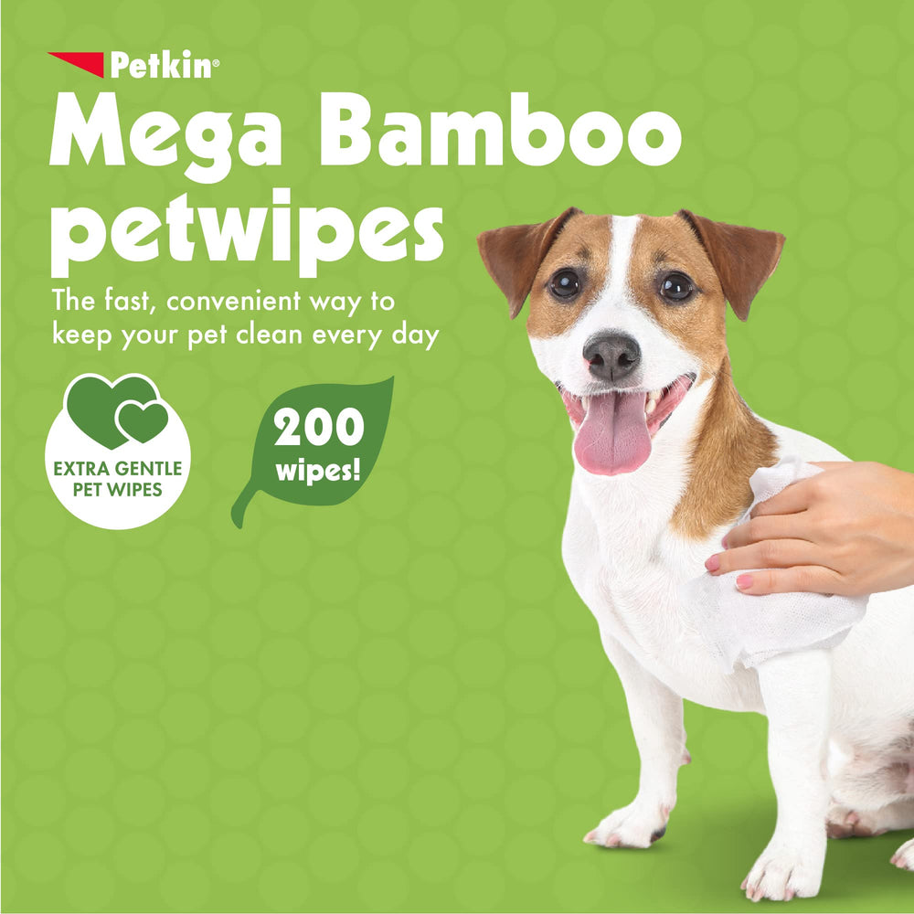 Petkin Mega PetWipes 200 wipes tub front highlights value for routine grooming.