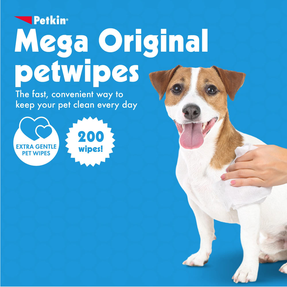 Petkin Mega PetWipes tub seal highlights travel-friendly design.