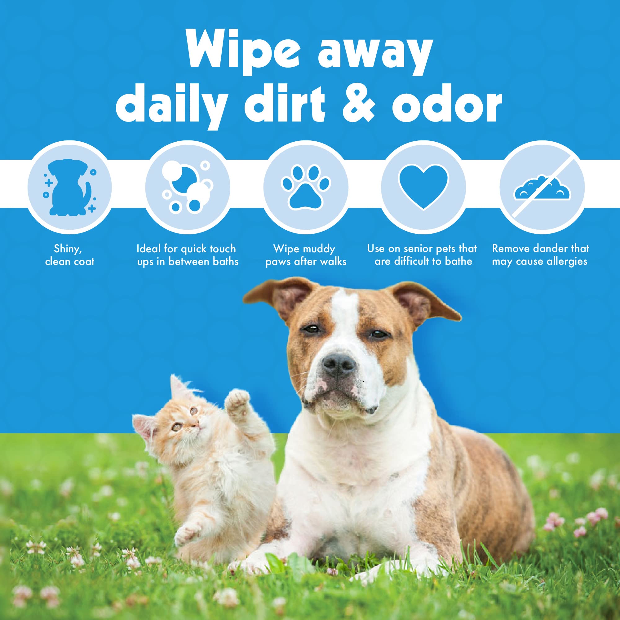 Petkin Mega PetWipes vanilla-coconut scent adds gentle fragrance.
