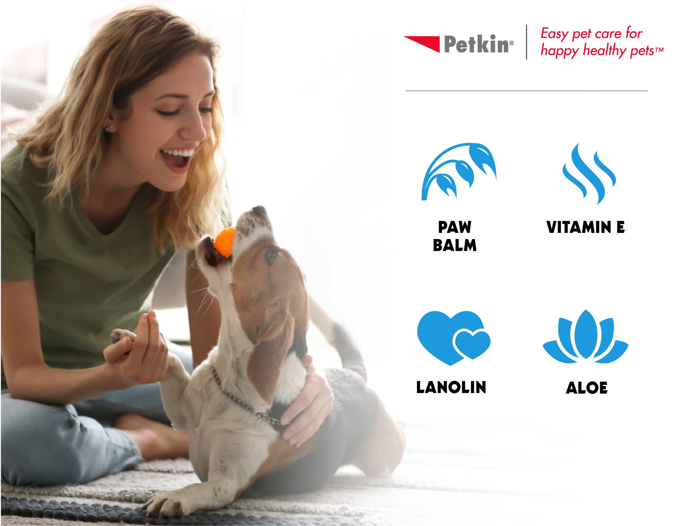 Petkin Paw Wipes Plus no water needed for quick paw refresh.