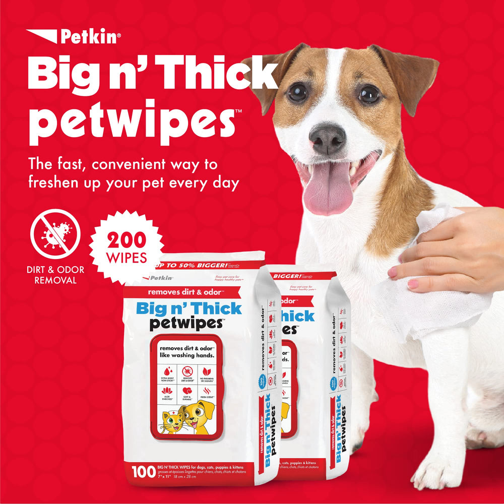 Petkin Pet Wipes 7x11-inch size provides efficient coverage for larger pets.