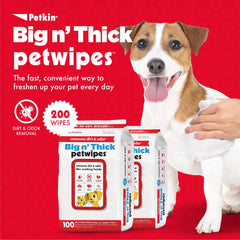 Petkin Pet Wipes 7x11-inch size provides efficient coverage for larger pets.