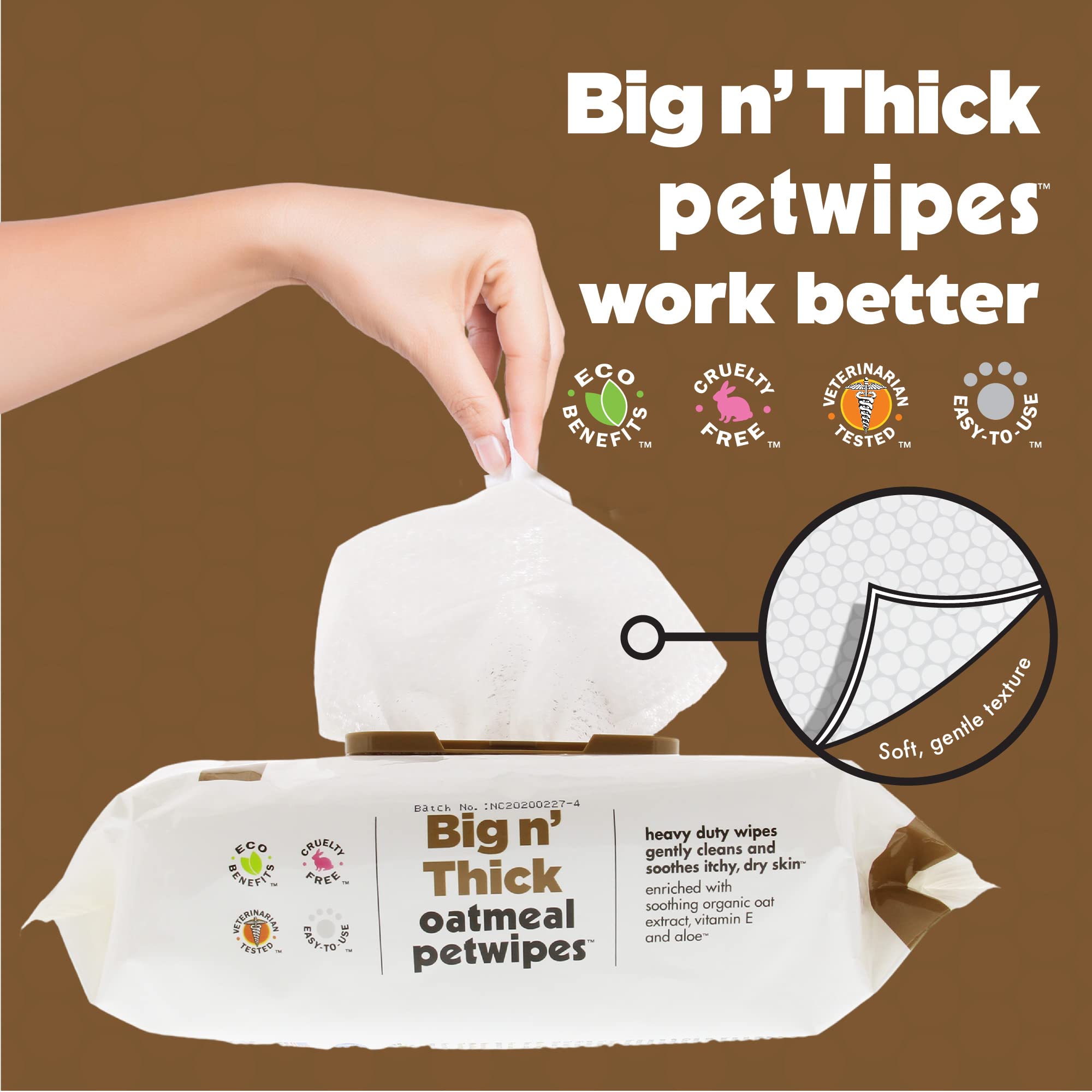 Lightly scented vanilla oatmeal Petkin wipes ideal for between-bath touchups.