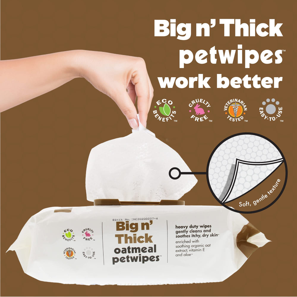 Lightly scented vanilla oatmeal Petkin wipes ideal for between-bath touchups.