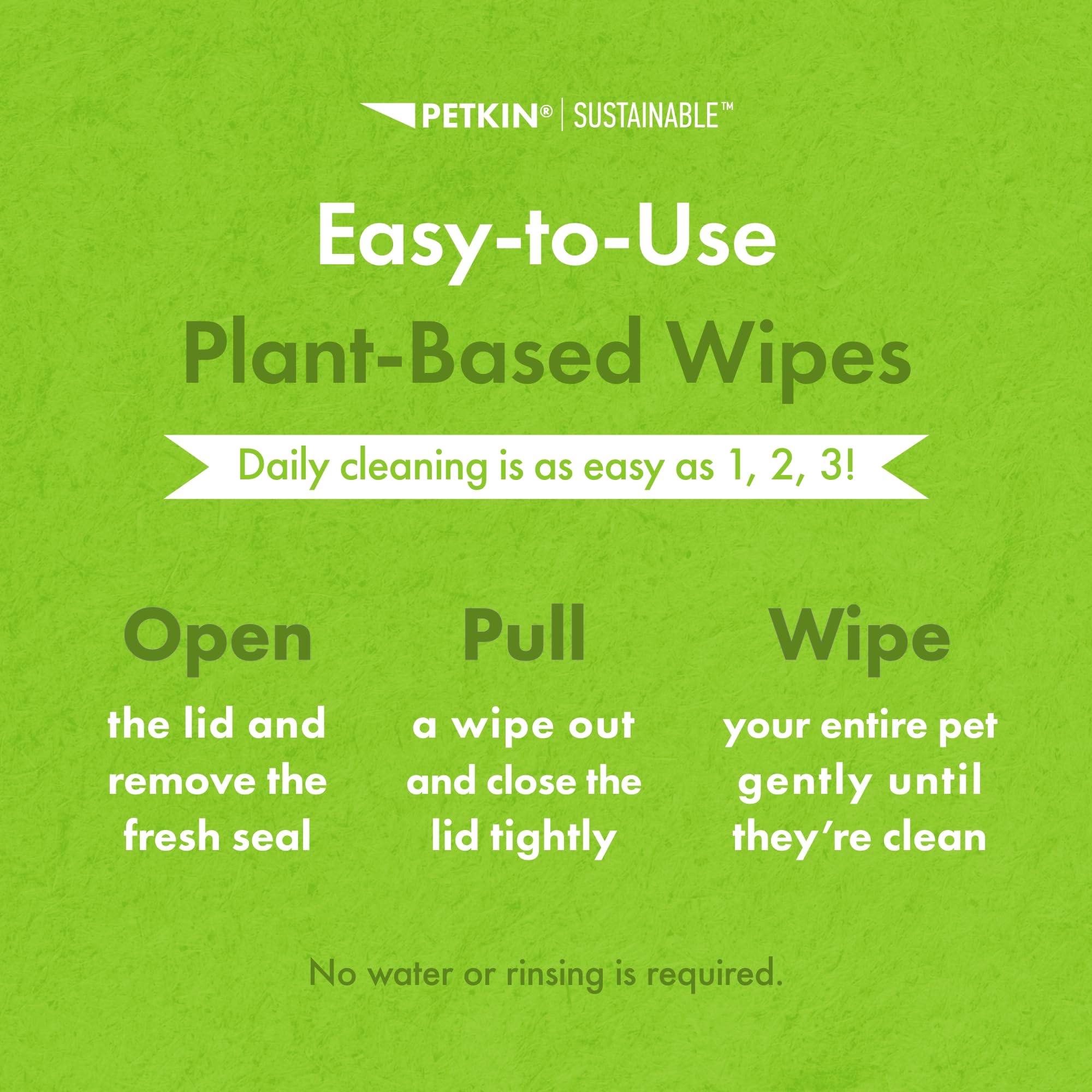 Petkin Plant-Based PetWipes safe for eye areas with gentle cleansing.