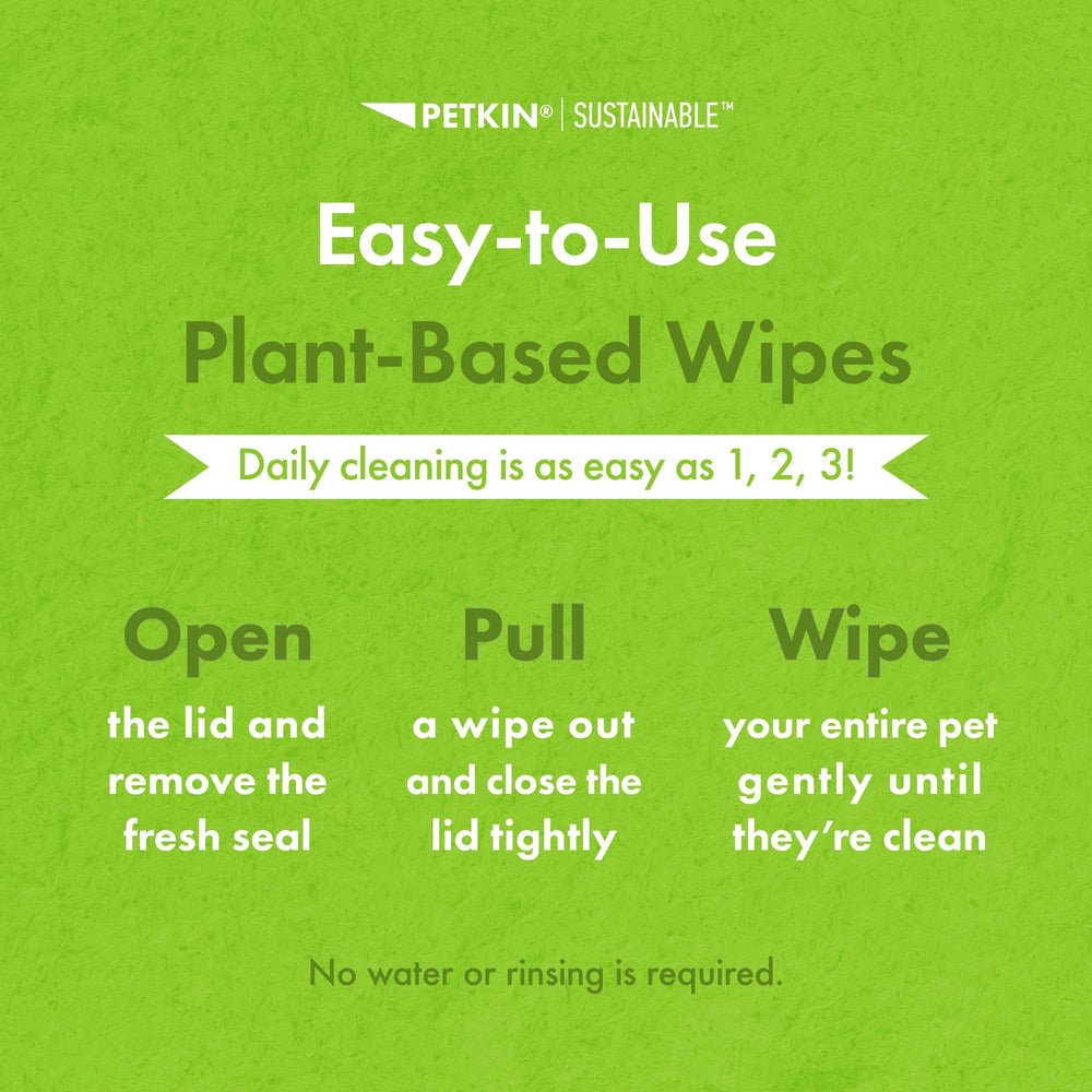 Petkin Plant-Based PetWipes safe for eye areas with gentle cleansing.