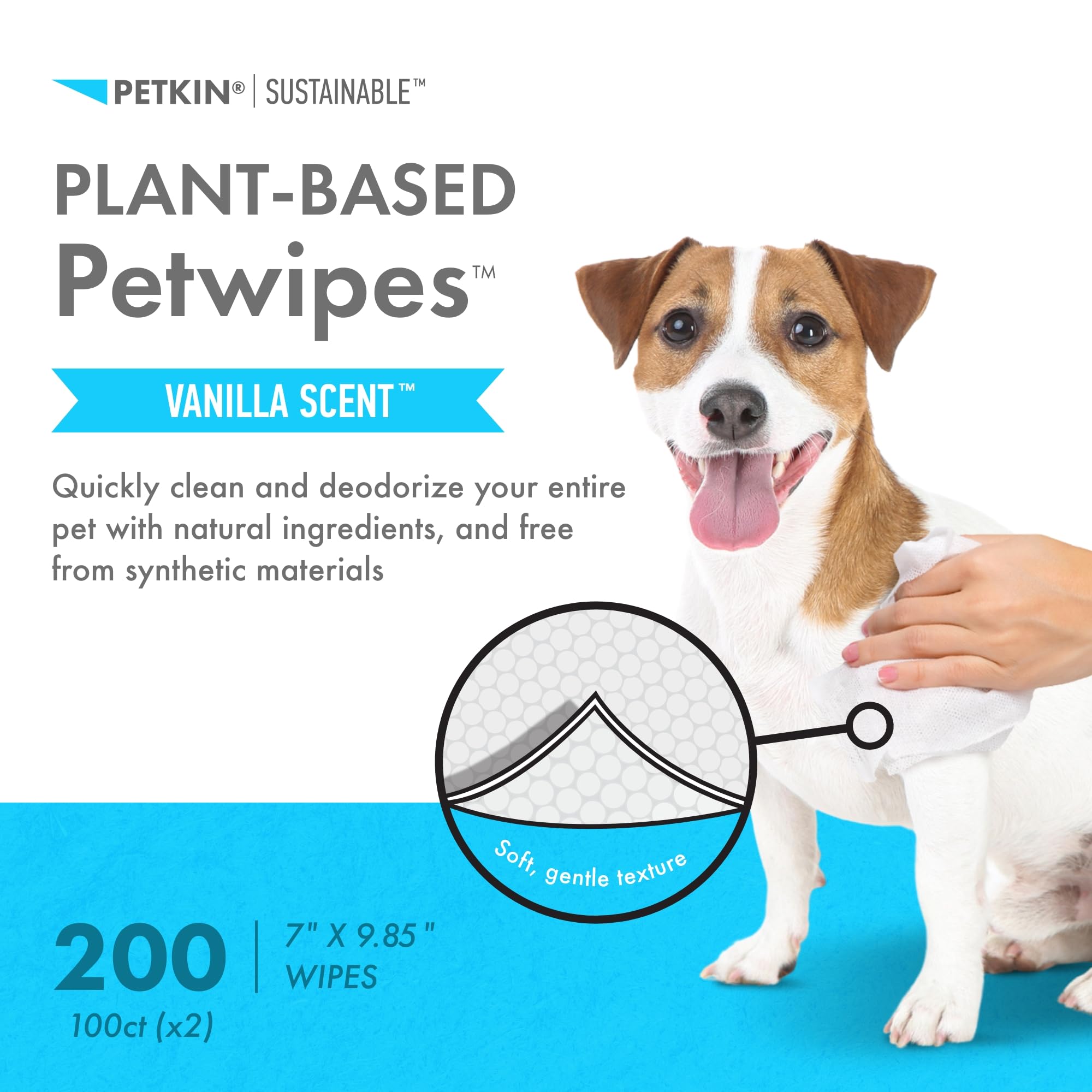 Petkin Plant-Based PetWipes thick fabric for durable wipe sessions.