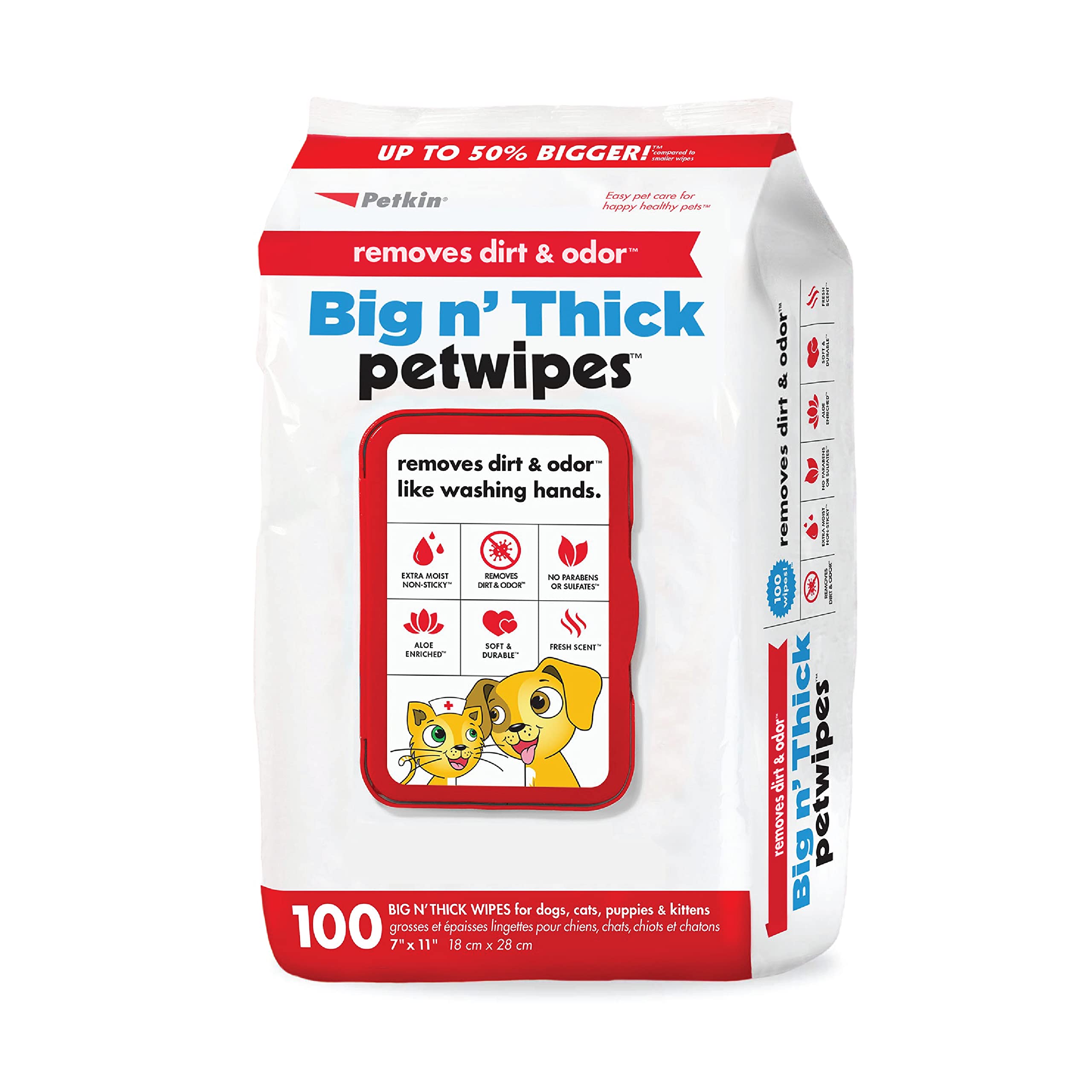 Petkin toallitas grandes para perros y gatos: limpieza rápida sin agua para todo el cuerpo.
