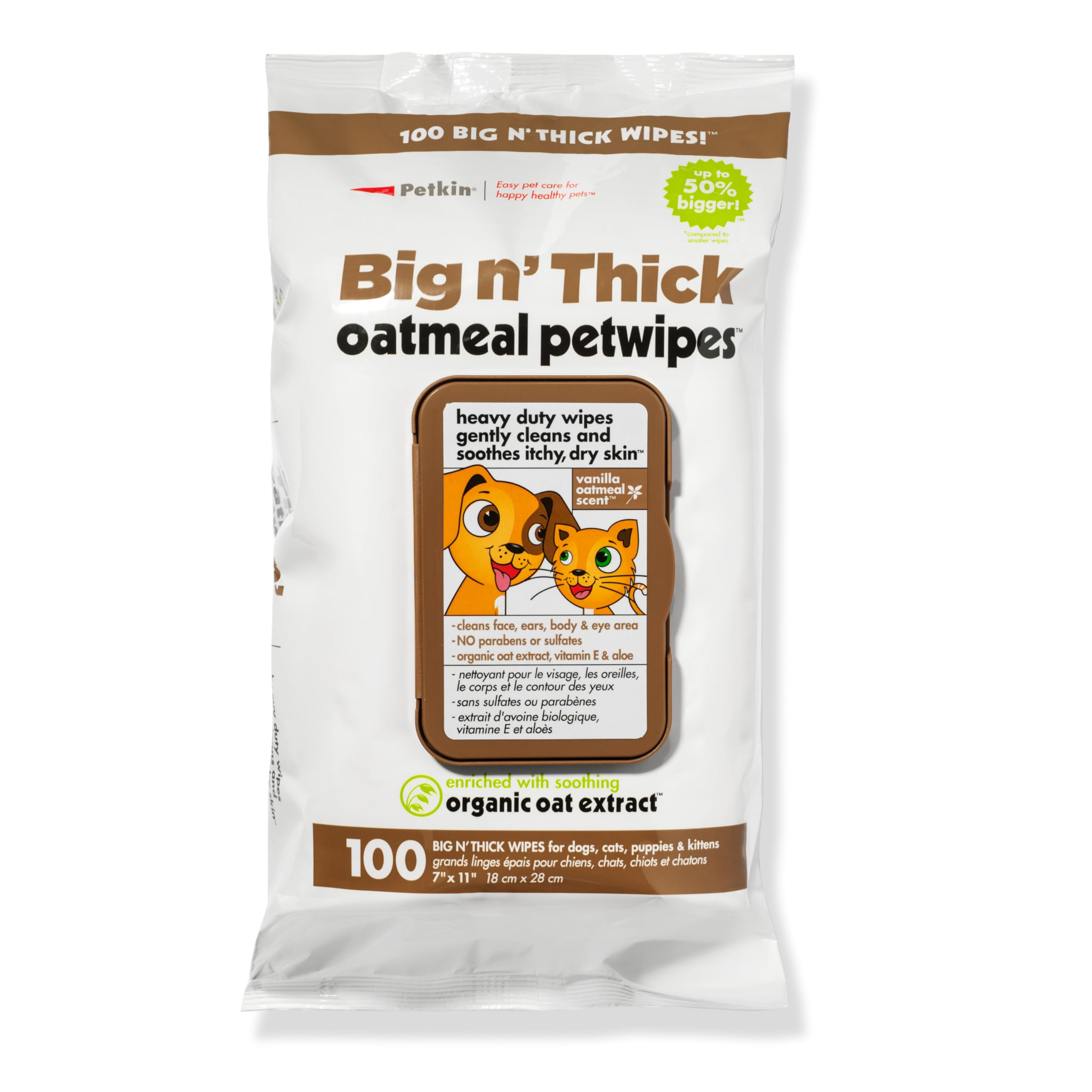 Petkin toallitas grandes para perros y gatos para limpieza rápida
