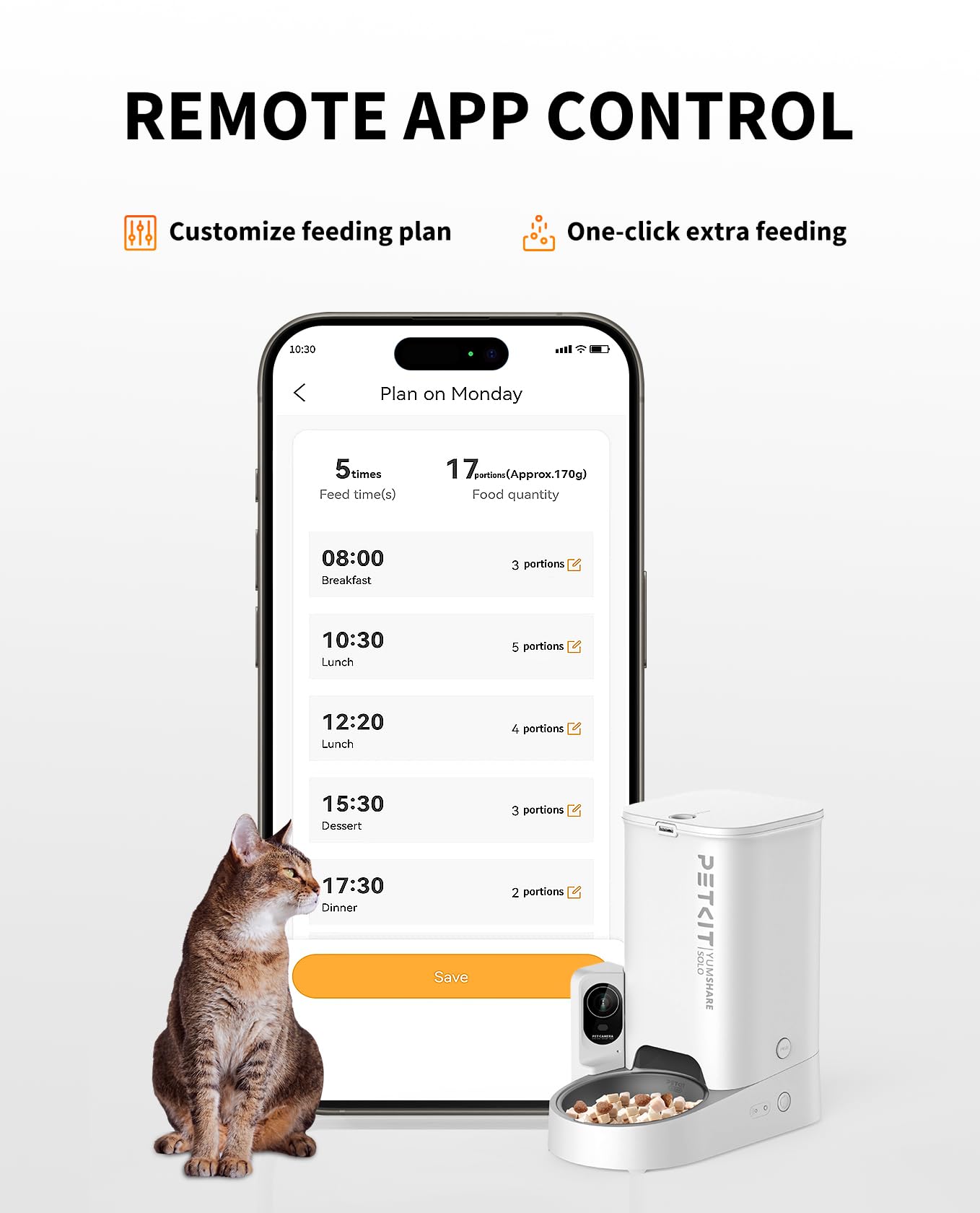 PETKIT 3L capacity feeder supports longer intervals between meals.