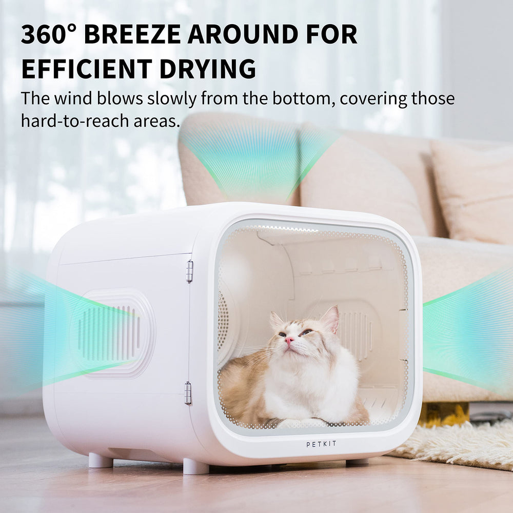 PETKIT AIRSALON MAX 360-degree wind surrounds the chamber to reach difficult areas for thorough fur drying