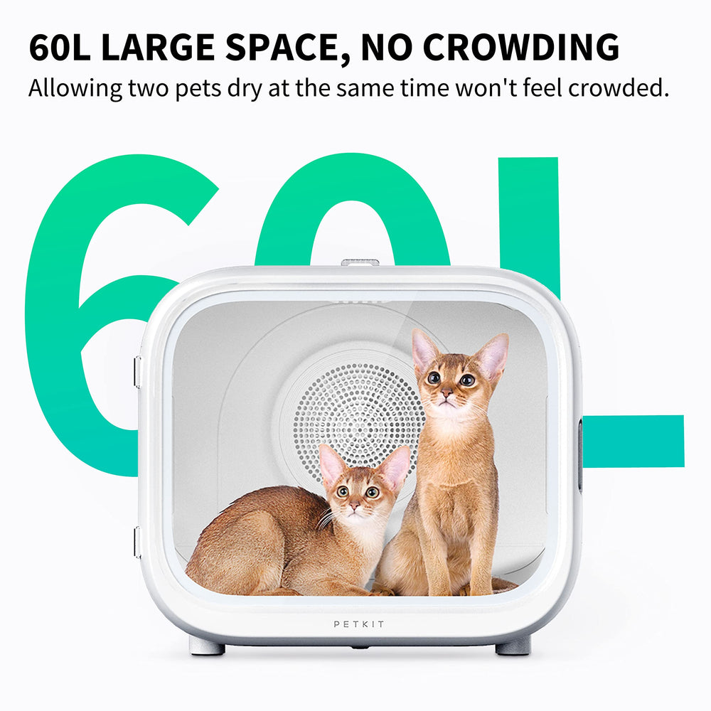 PETKIT AIRSALON MAX interior view shows wide space for standing or lying down, ideal for comfortable grooming