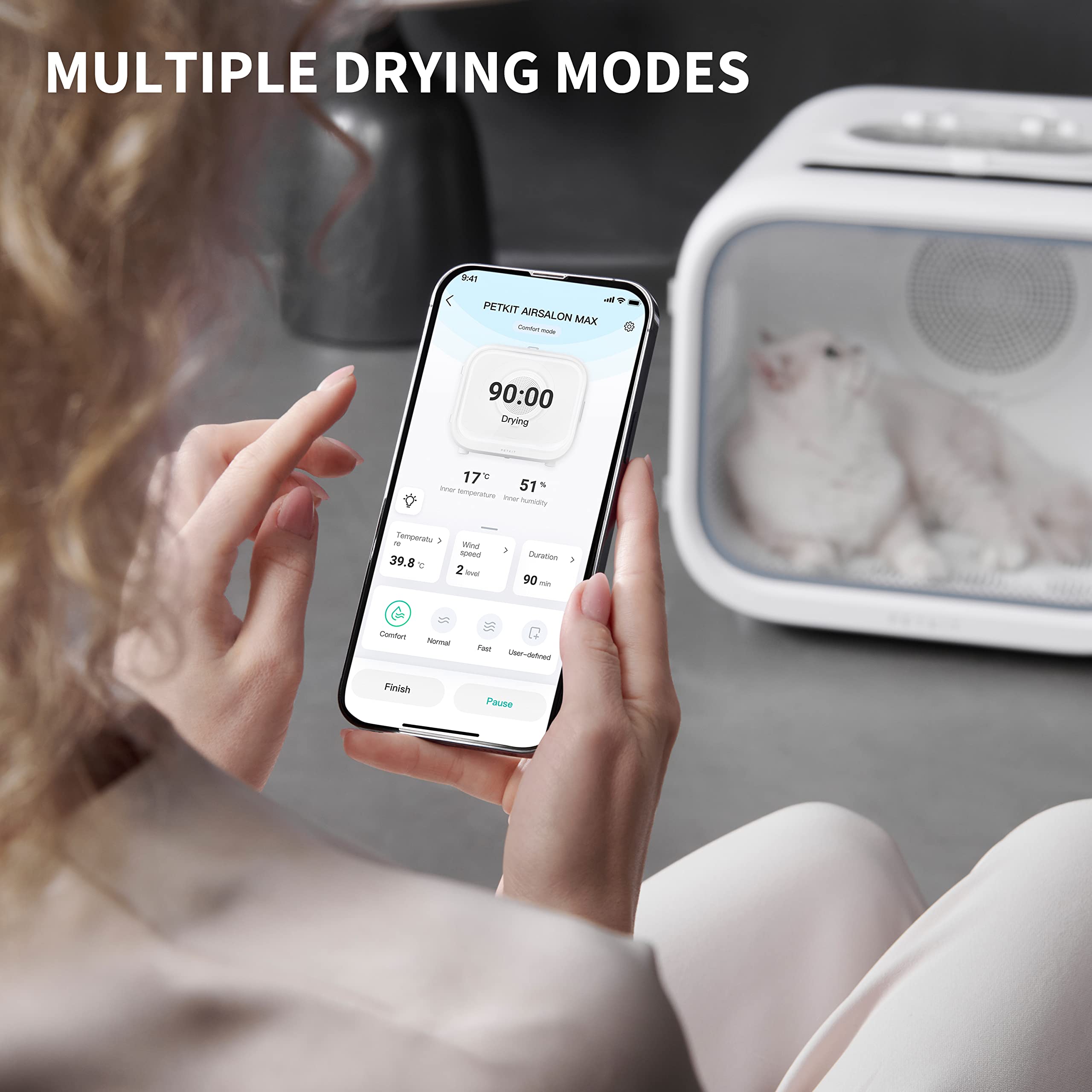 PETKIT AIRSALON MAX touch panel enables quick adjustments during grooming