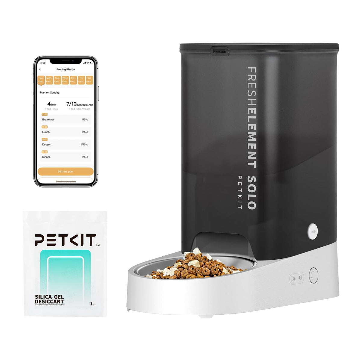 PETKIT automatic feeder front view showing 3L capacity for reliable meal timing
