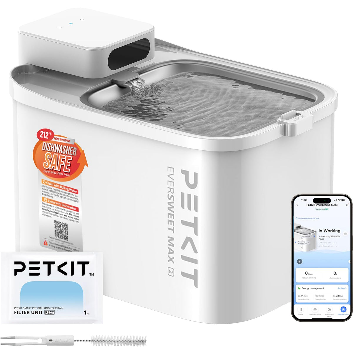 PETKIT cordless cat water fountain demonstrates cordless design for flexible placement