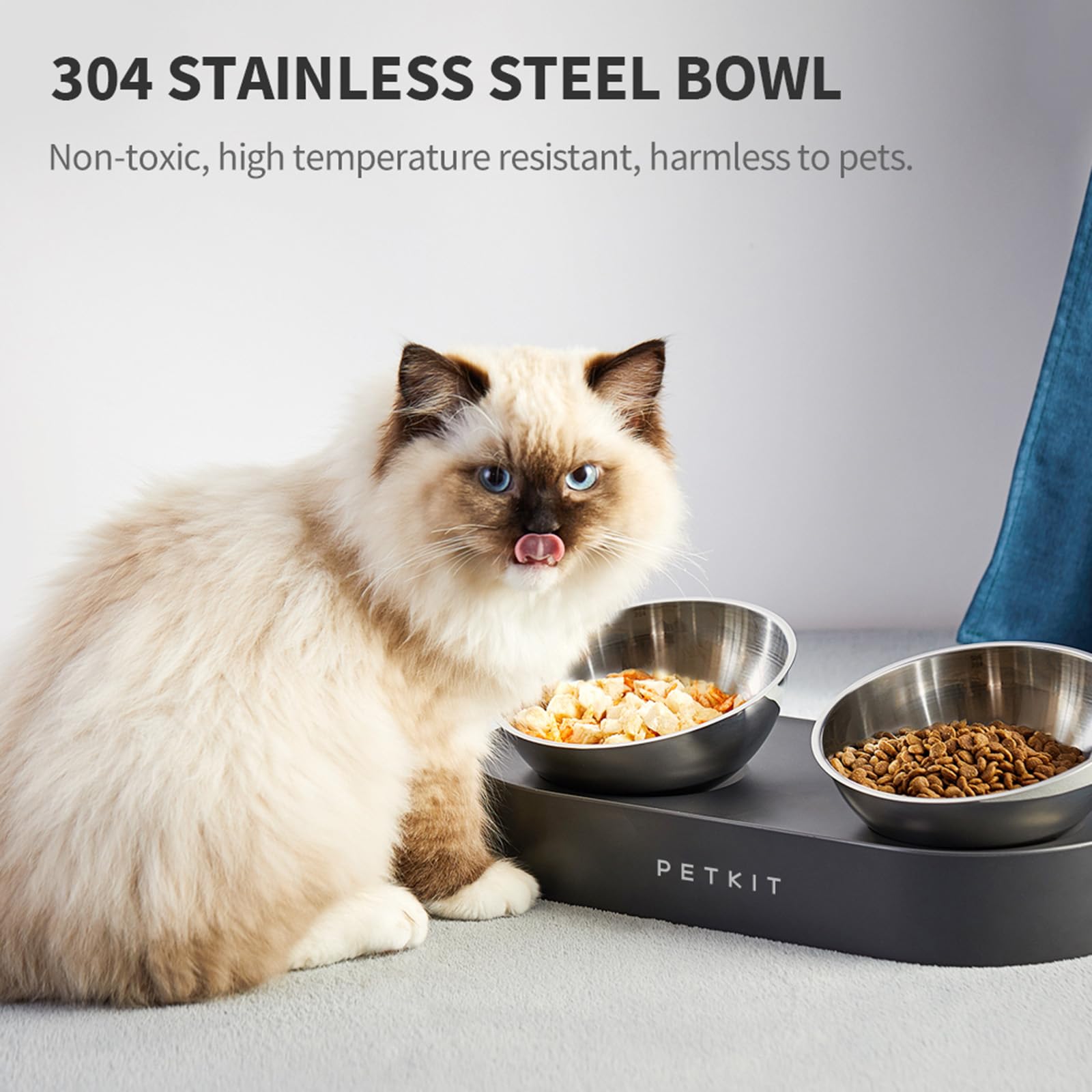 PETKIT CYBERTAIL tilt 15-degree angle improves comfortable feeding and reduces neck strain.