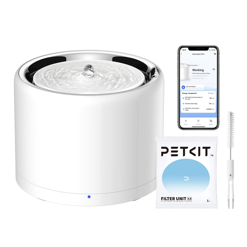 PETKIT Eversweet 3 Pro fountain top view highlights stainless bowl for clean, consistent hydration