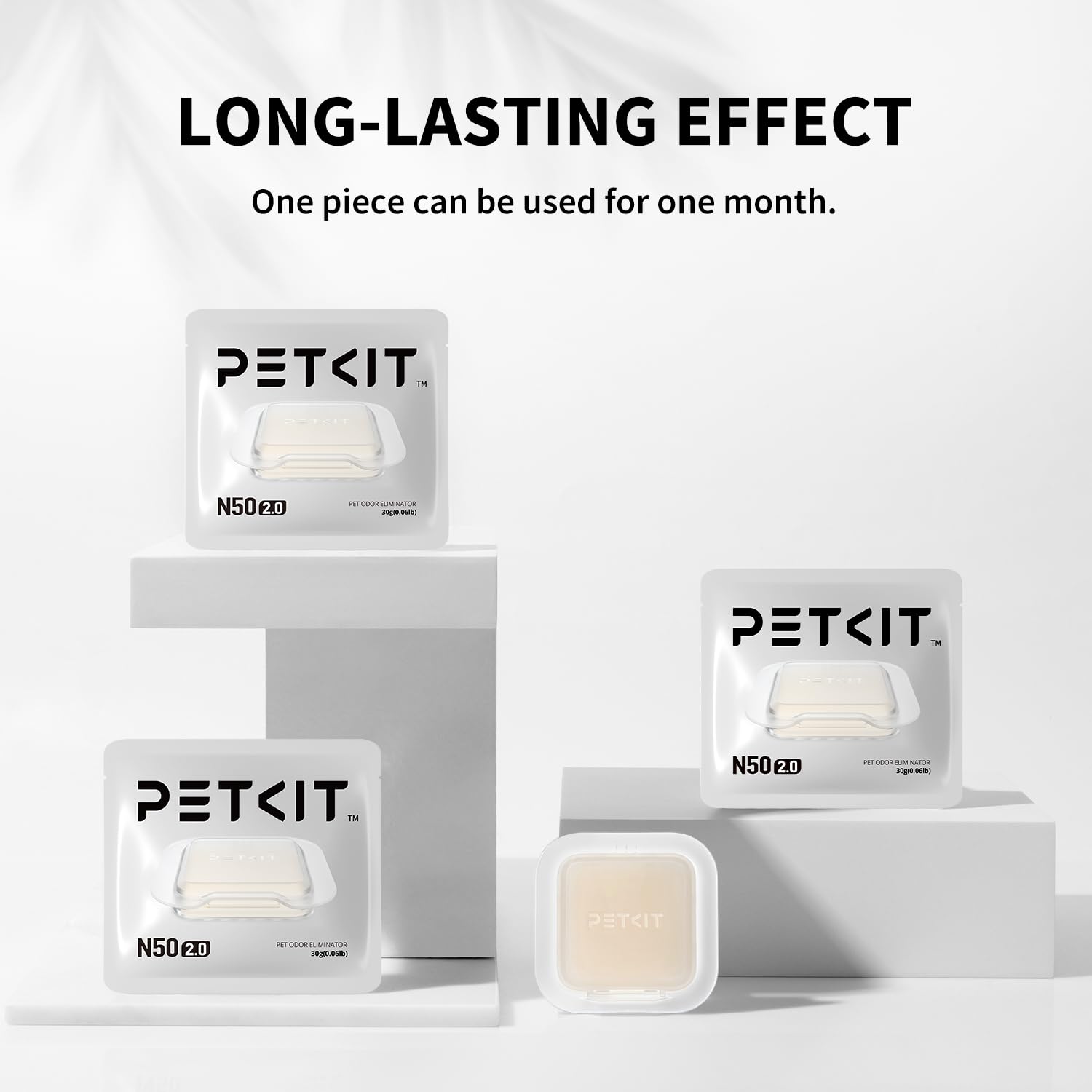 PETKIT N50 Odor Eliminator usage timeline indicates about one month per piece.