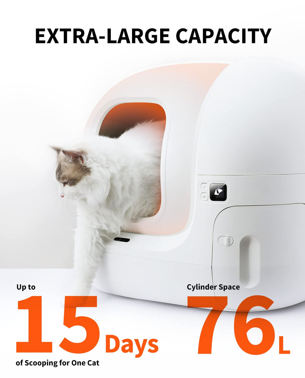 PETKIT PuraMax interior 76L space highlights roomy litter area for larger cats.