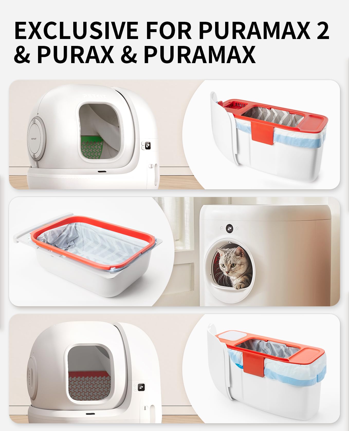 PETKIT PuraMax liner drawer disposal shows easy waste removal with secure seal
