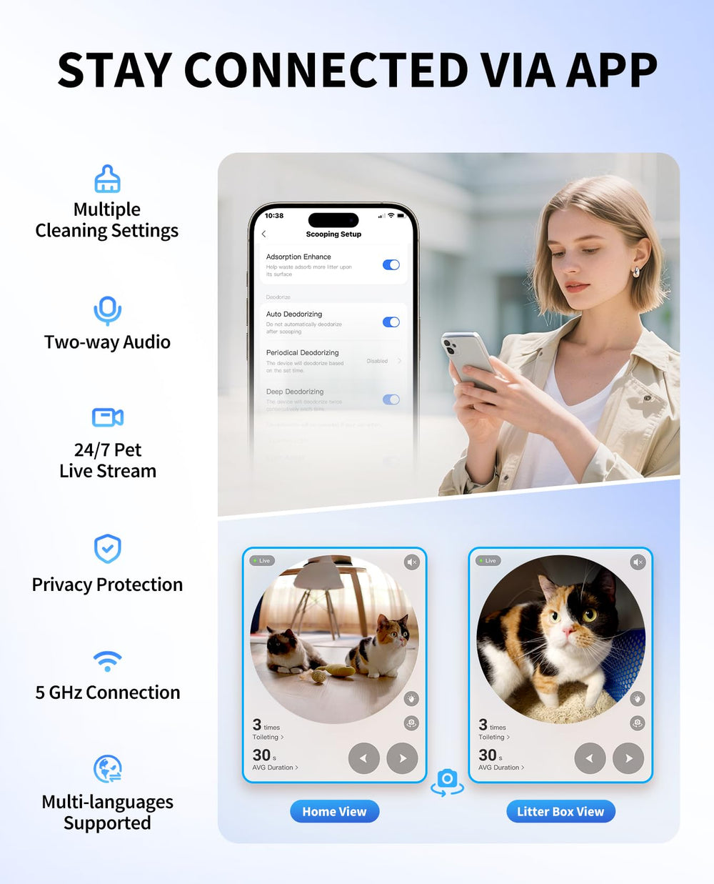 PETKIT Purobot Ultra AI camera view highlights precise cat recognition for personalized health insights.