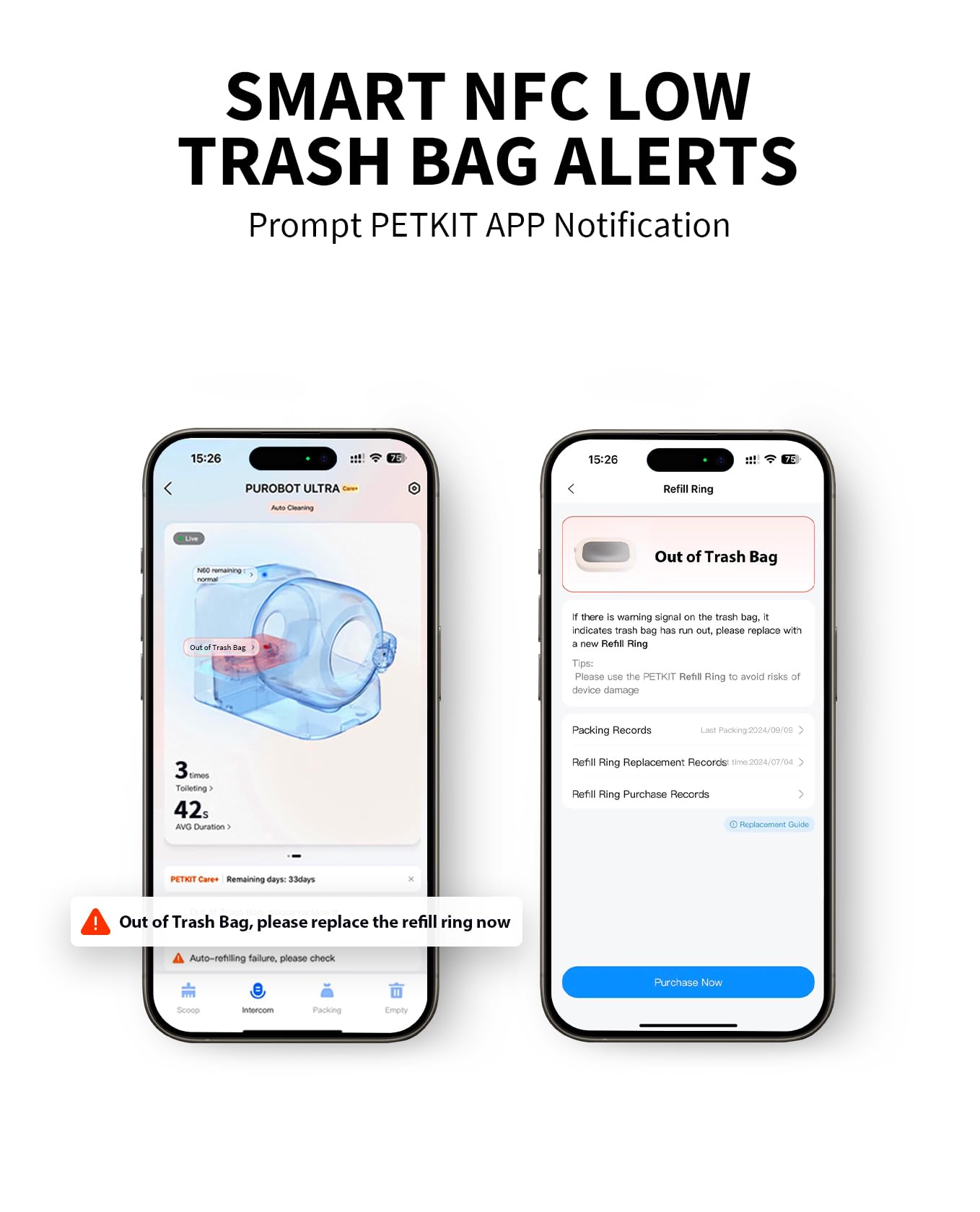 PETKIT Purobot Ultra warning indicators remind you to replace bags on schedule.