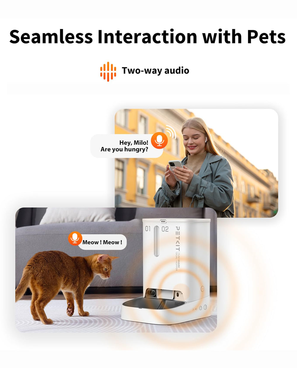 PETKIT YumShare app control UI shows easy schedule and portion setup.