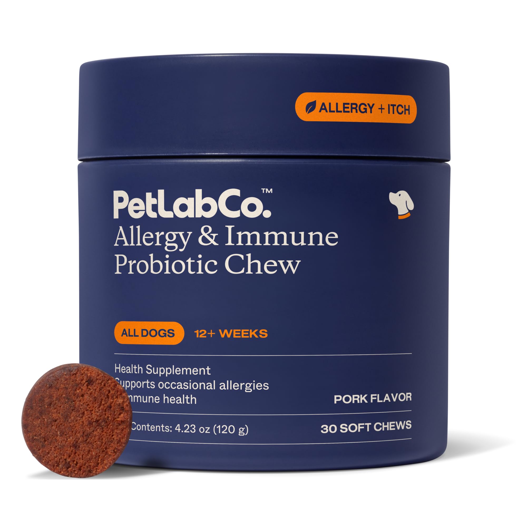 PetLab Co Allergy & Immune Probiotics dog chews pork flavor support seasonal gut balance