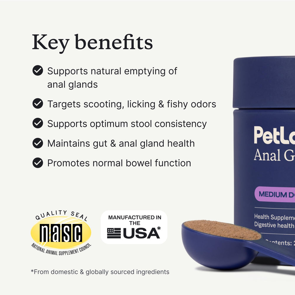 PetLab Co Anal Gland Support powder scoop-dispense enables easy, consistent dosing