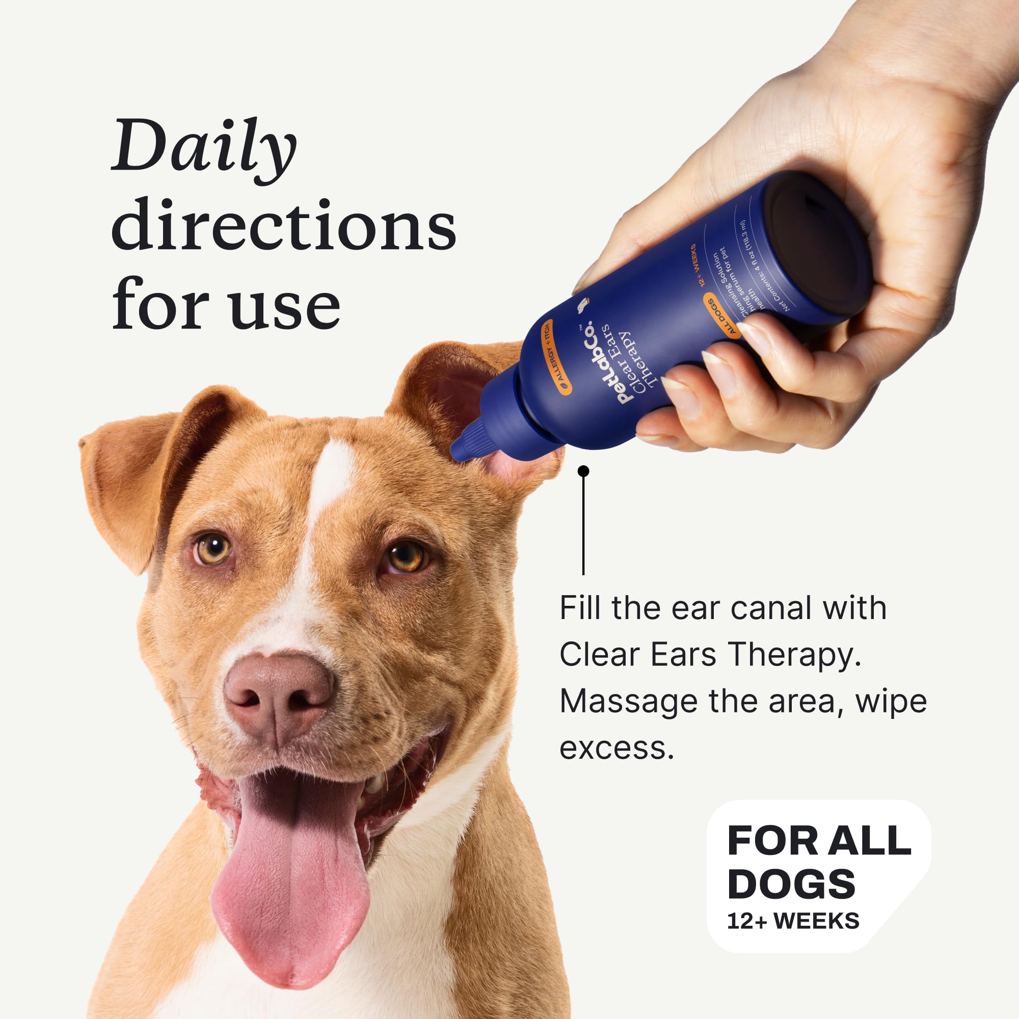 PetLab Co Clear Ears Therapy bottle pour for easy daily use in ear care.