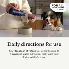 PetLab Co. dosing spoon included shot emphasizes easy at-home routine.