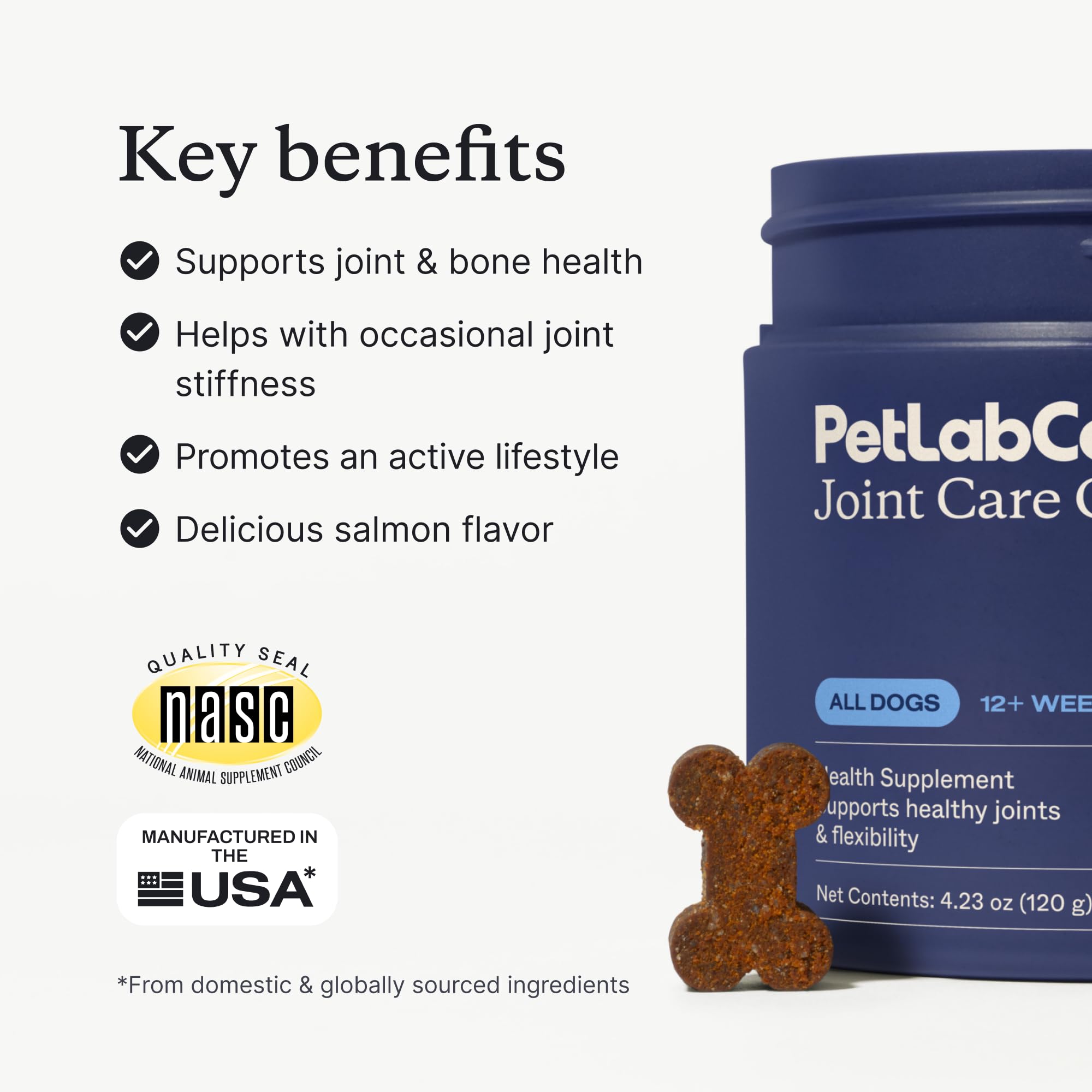 PetLab Co Joint Care Chews dog enjoying a chew to support joint flexibility.