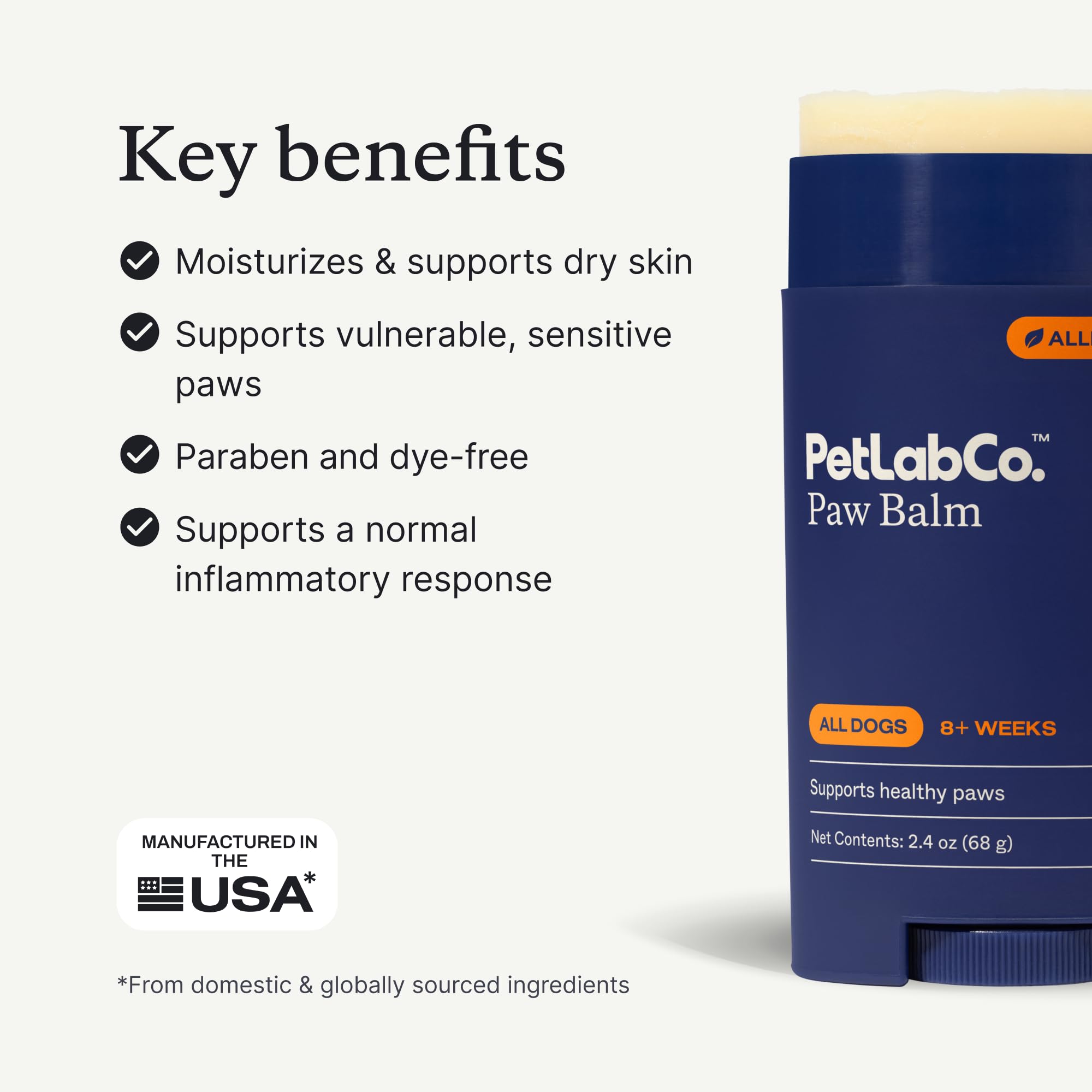 PetLab Co. Paw Balm ingredients include shea butter and coconut oil for gentle care