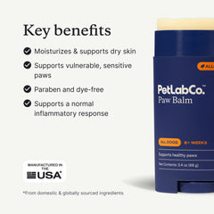 PetLab Co. Paw Balm ingredients include shea butter and coconut oil for gentle care
