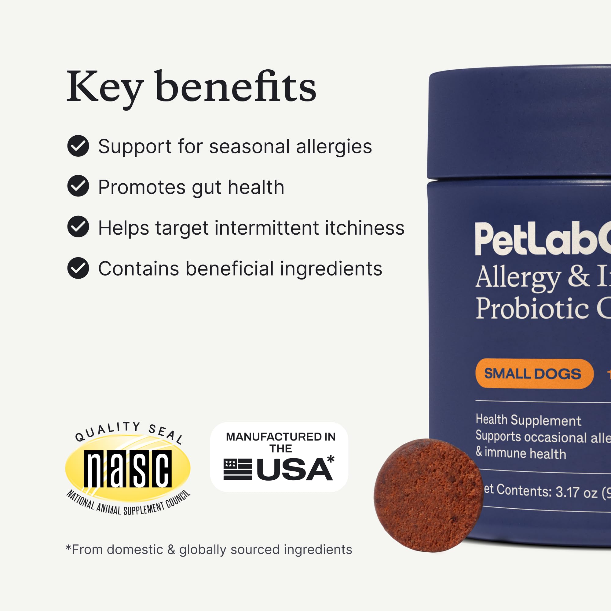 PetLab Co chews on paw image suggests yeast balance for itching