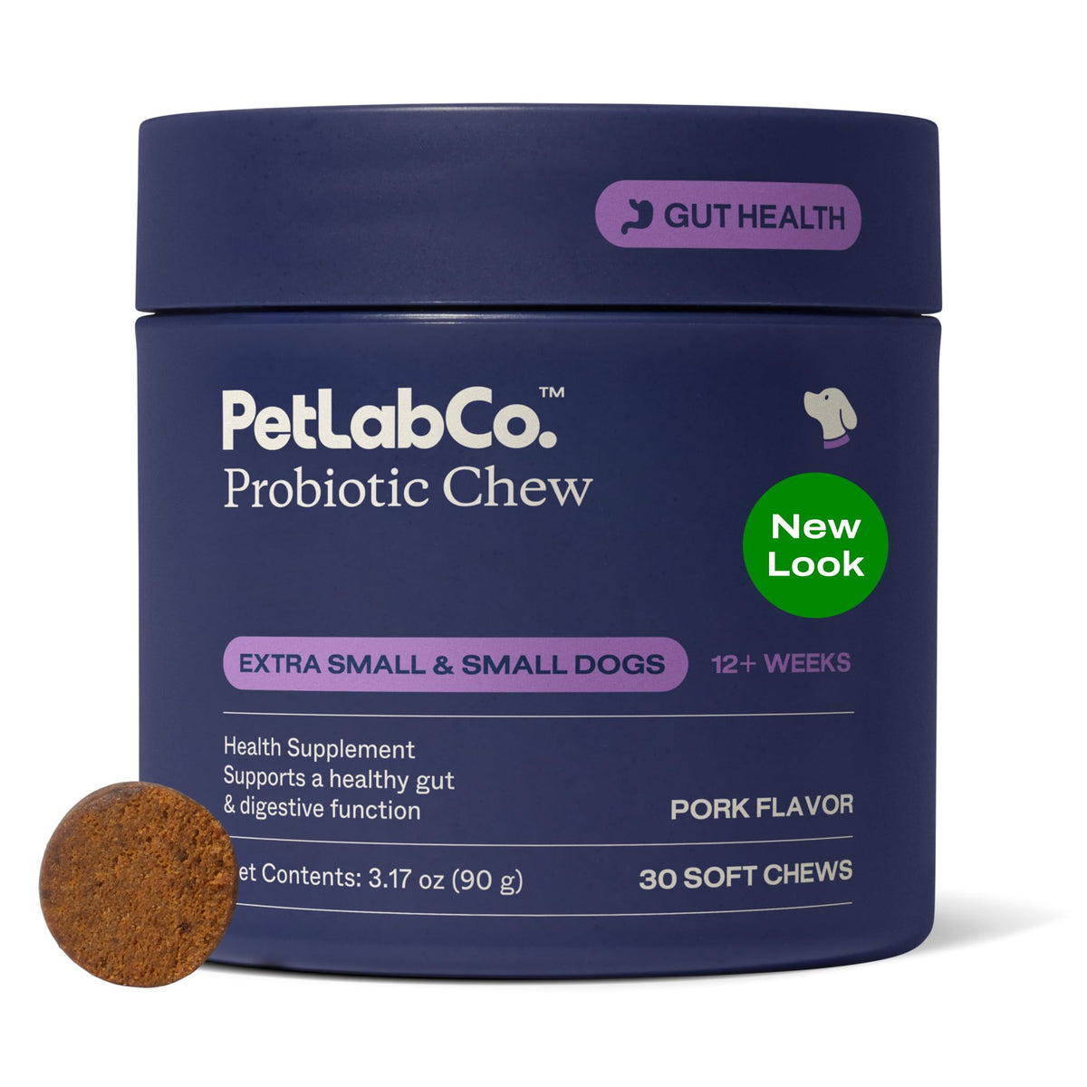PetLab Co probiotics for dogs pork flavor soft chews bottle supports digestive health for small dogs