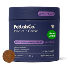 PetLab Co probiotics for dogs pork flavor soft chews bottle supports digestive health for small dogs