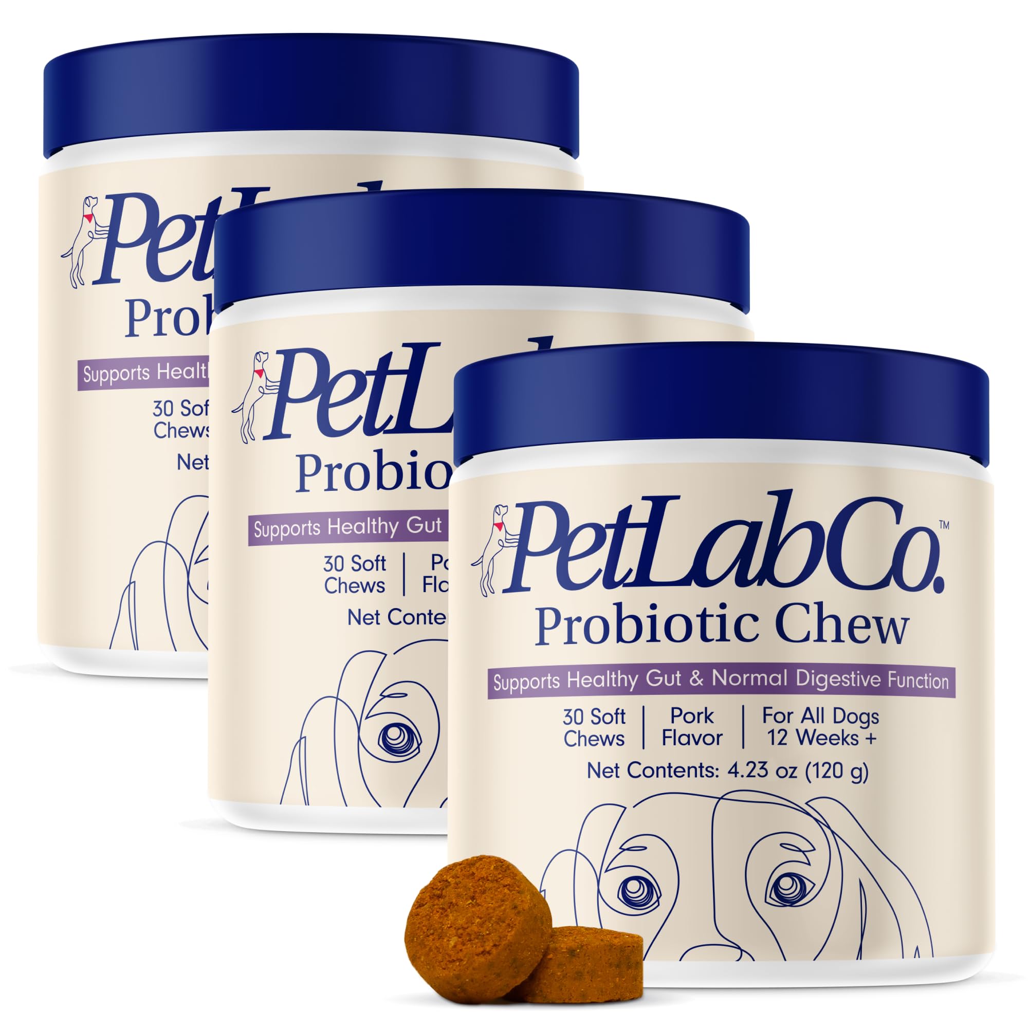 PetLab Co Probiotics dog bottle closeup for daily digestive support
