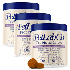 PetLab Co Probiotics dog bottle closeup for daily digestive support