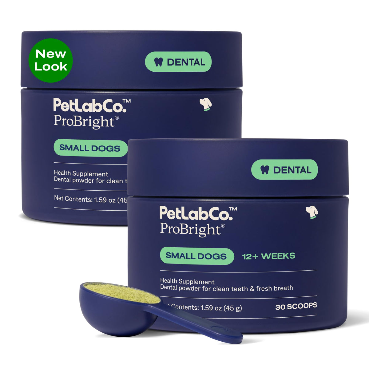 PetLab Co ProBright dental powder tube and spoon for quick daily breath freshness.