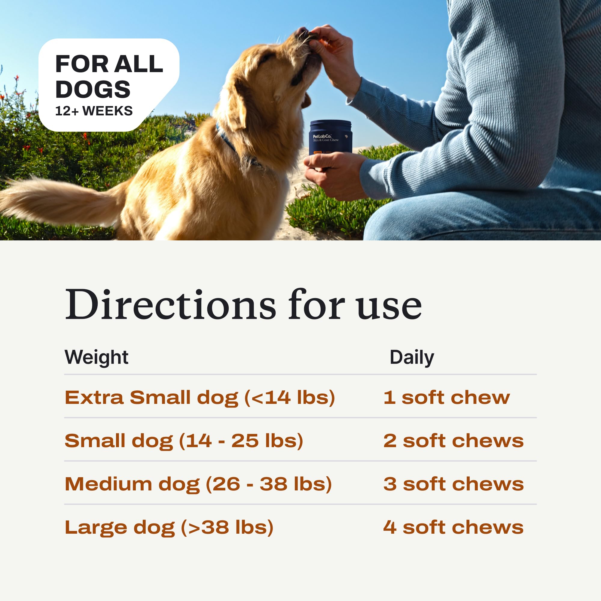 PetLab Co Skin & Coat Chew on dog displaying a healthy-looking coat
