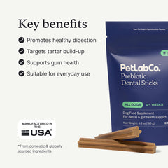 PetLab Co Dental Sticks texture close-up reveals crunchy surface for cleaning action.