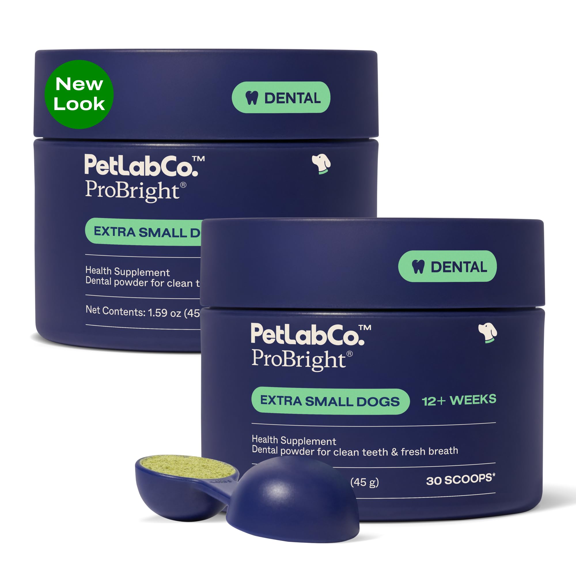 PetLab Co. ProBright dental powder bottle front for quick, daily care and fresher breath.