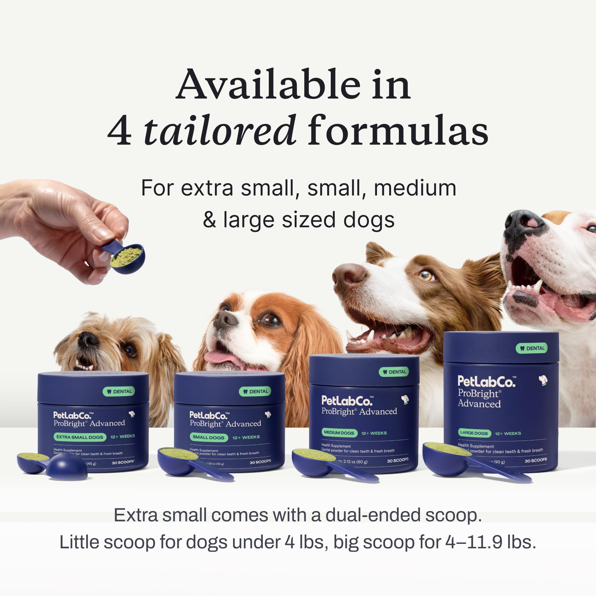 PetLab Co. ProBright Extra Small Dogs display shows size-appropriate formula for tiny pups.