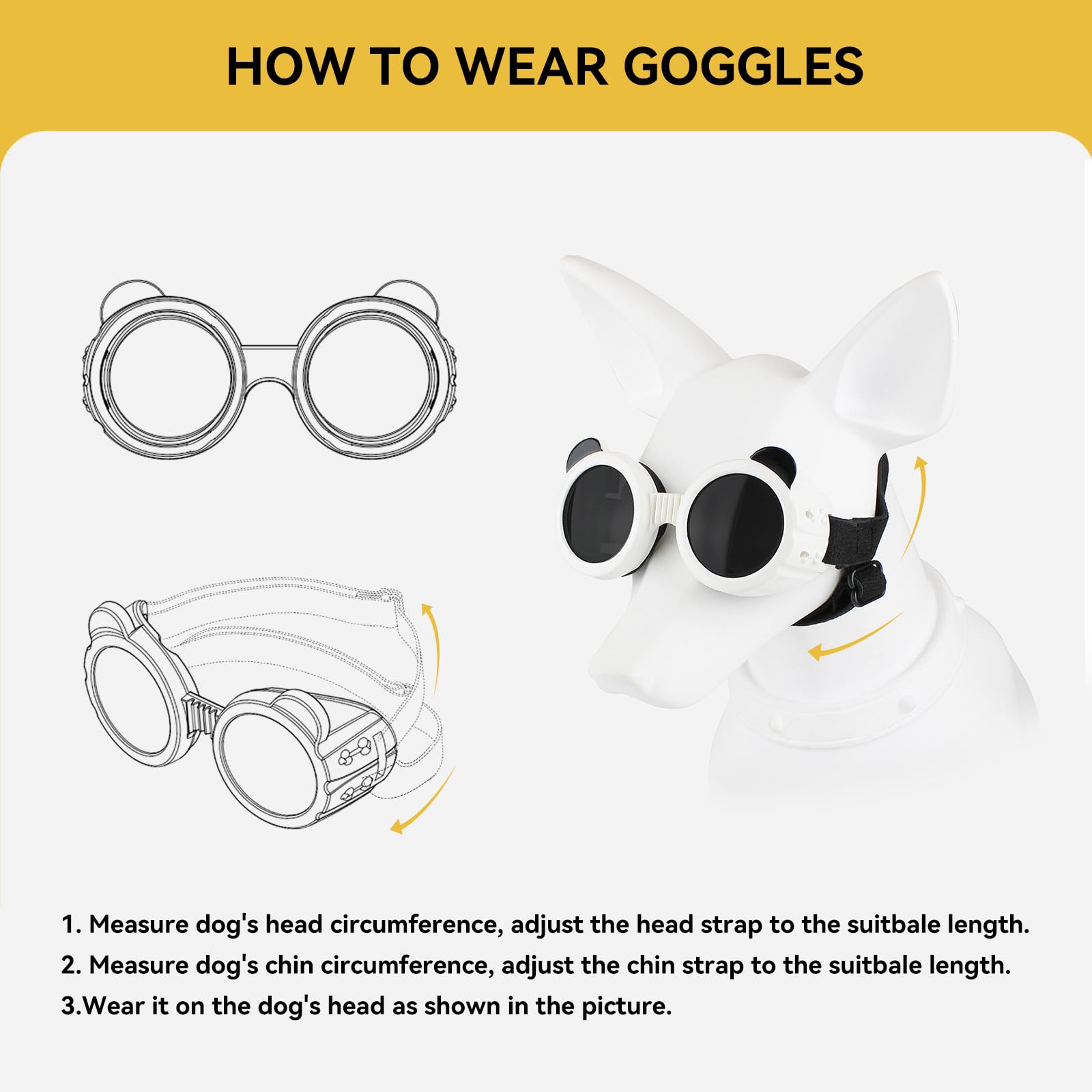 PETLESO goggles feature adjustable straps for secure fit on small dogs
