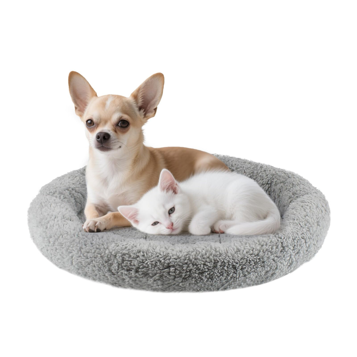PETLESO cat bed mat round outer with plush interior for warm, cozy naps.