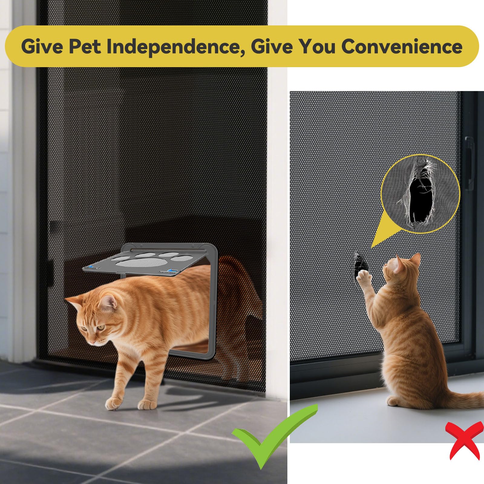 PETLESO screen door with magnetic close for hands-free entry.