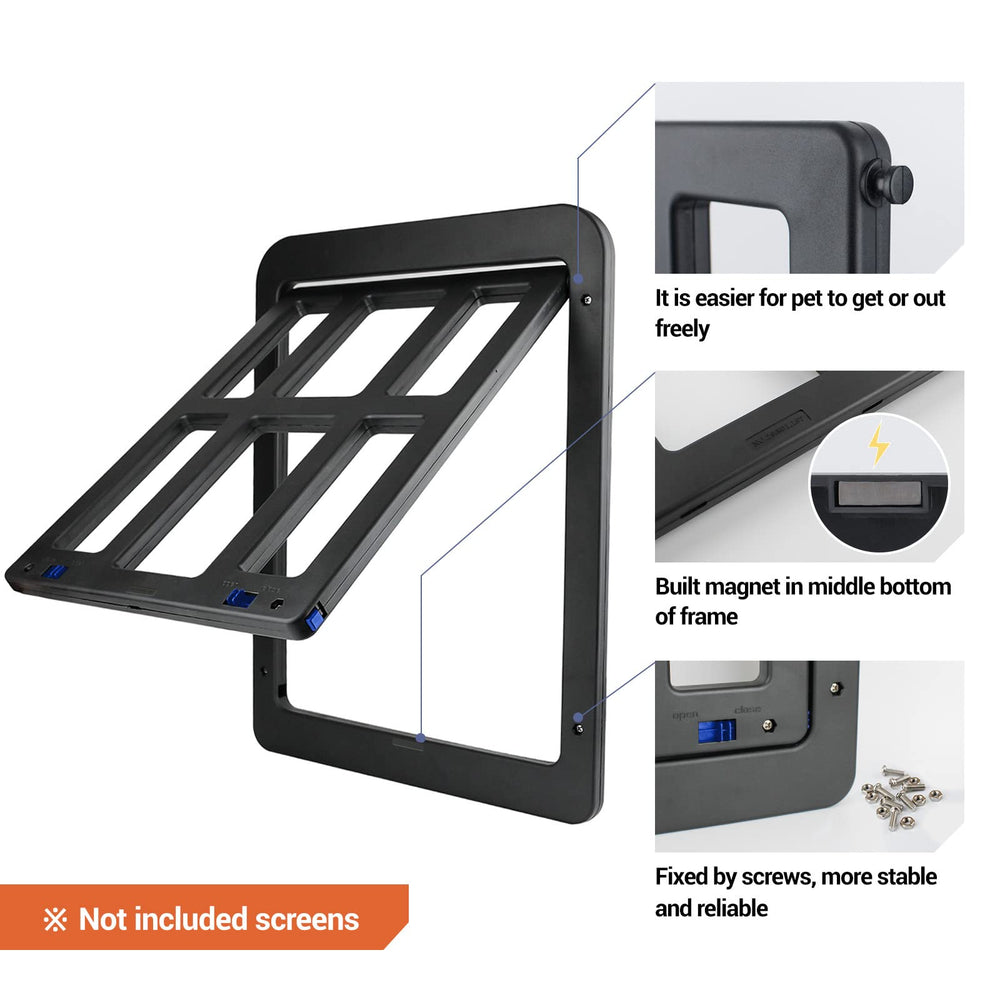 PETLESO dog door sturdy-plastic material resists sun and daily use.