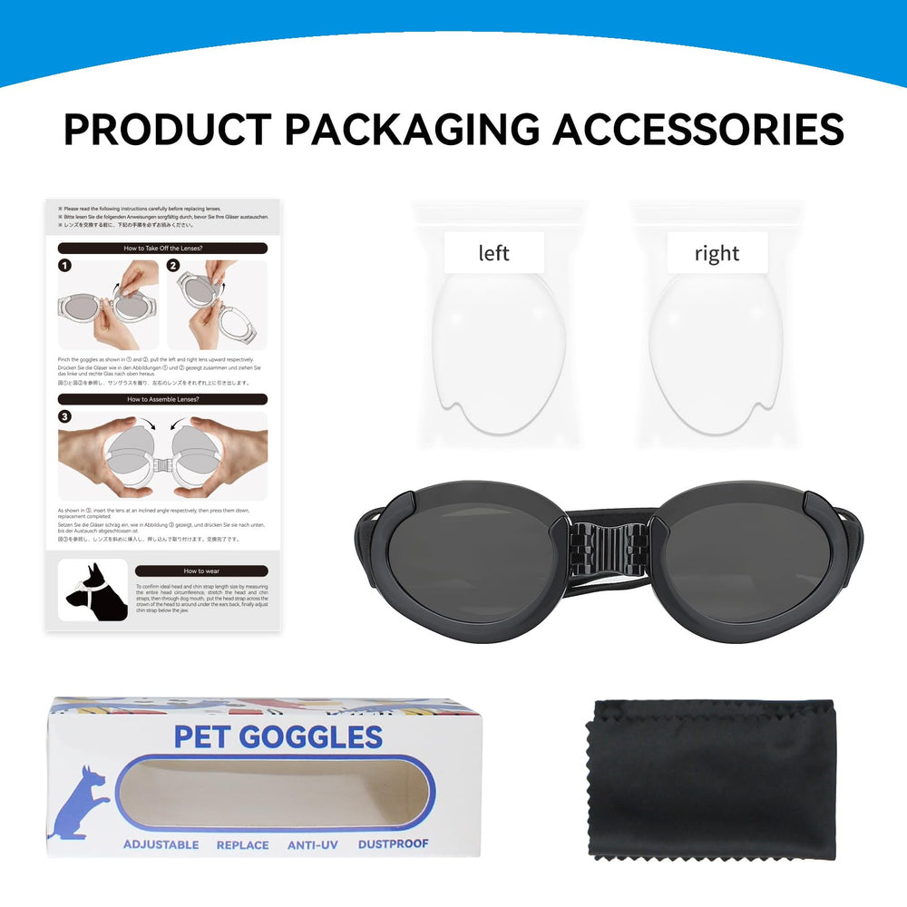 PETLESO dog goggles polycarbonate lenses protect from wind and dust